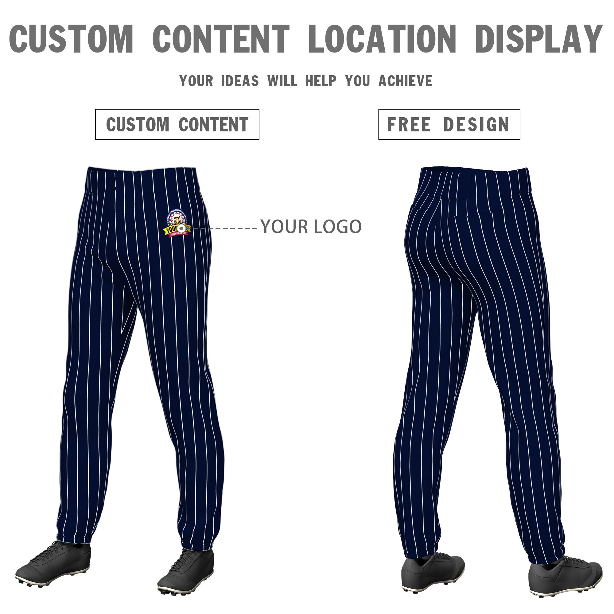 Custom Navy White Pinstripe Fit Stretch Practice Pull Up Baseball Pants