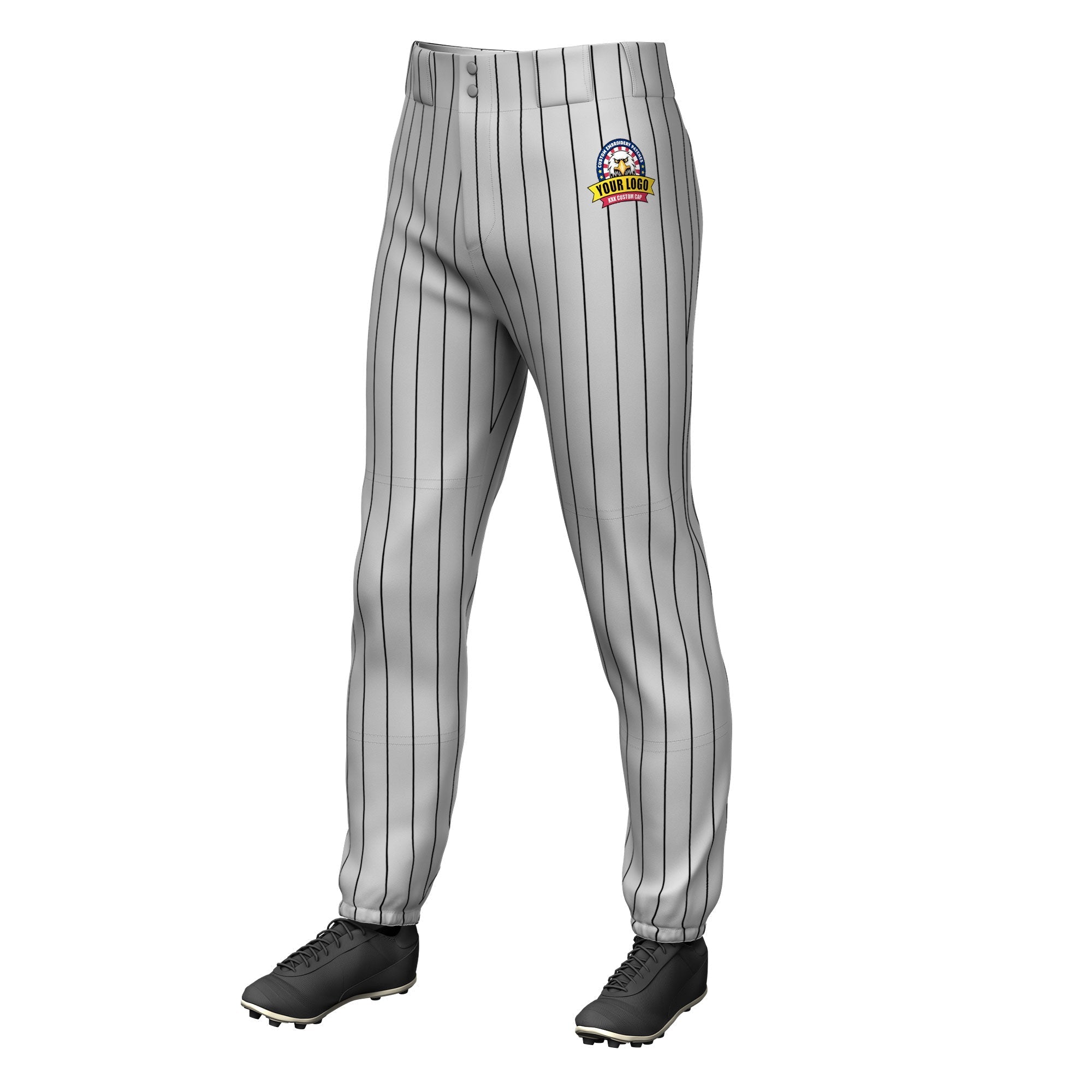 Custom Gray Black Pinstripe Fit Stretch Practice Pull Up Baseball Pants Main image