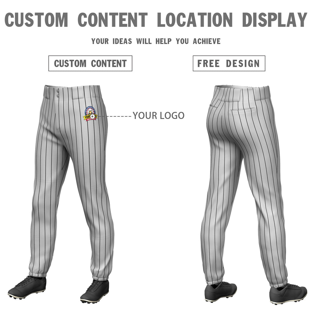 Custom Gray Black Pinstripe Fit Stretch Practice Pull Up Baseball Pants