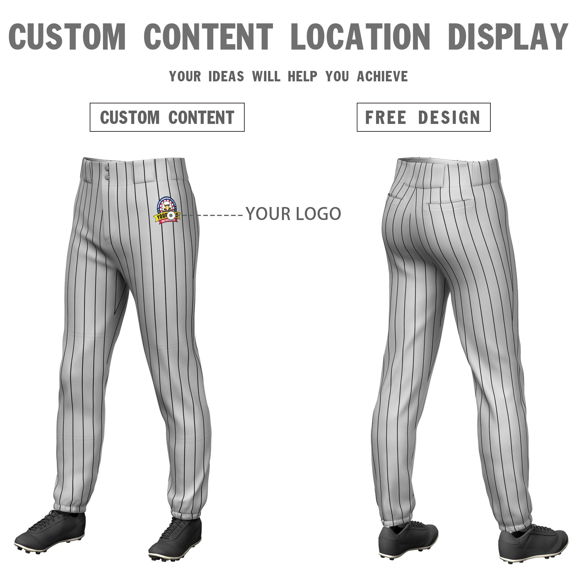 Custom Gray Black Pinstripe Fit Stretch Practice Pull Up Baseball Pants