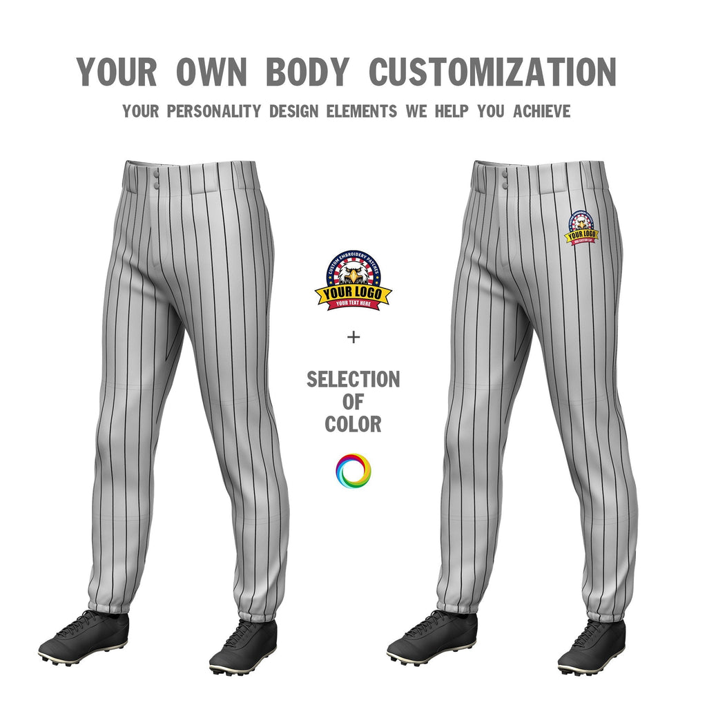 Custom Gray Black Pinstripe Fit Stretch Practice Pull Up Baseball Pants