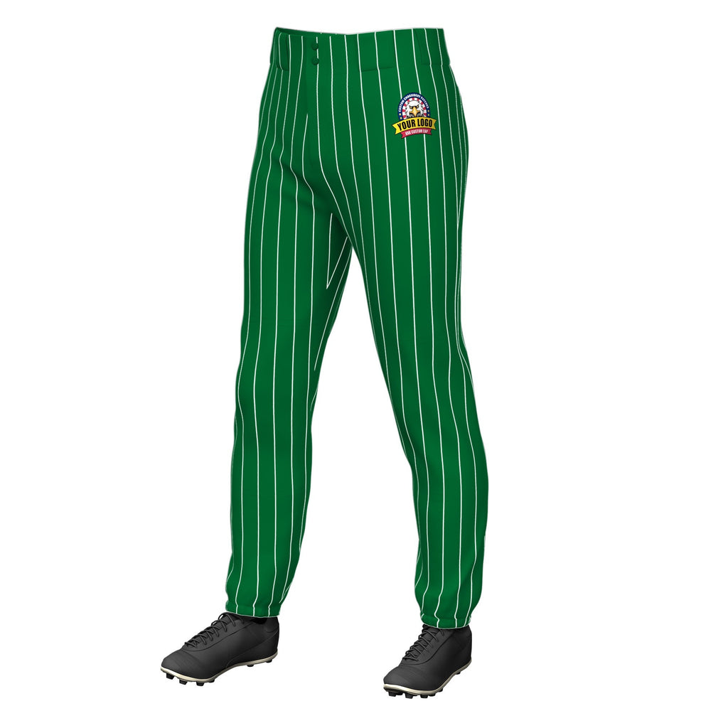 Custom Kelly Green White Pinstripe Fit Stretch Practice Pull Up Baseball Pants