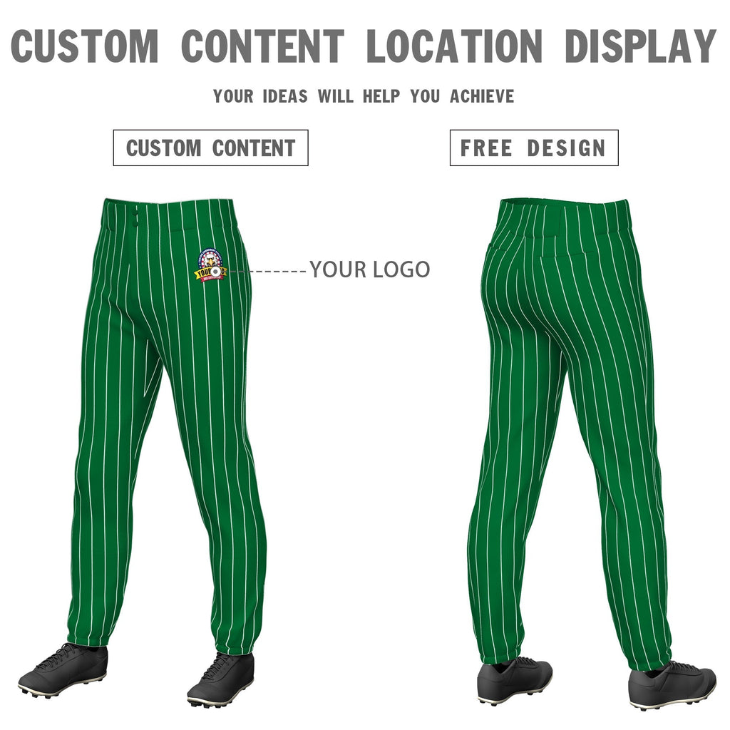 Custom Kelly Green White Pinstripe Fit Stretch Practice Pull Up Baseball Pants