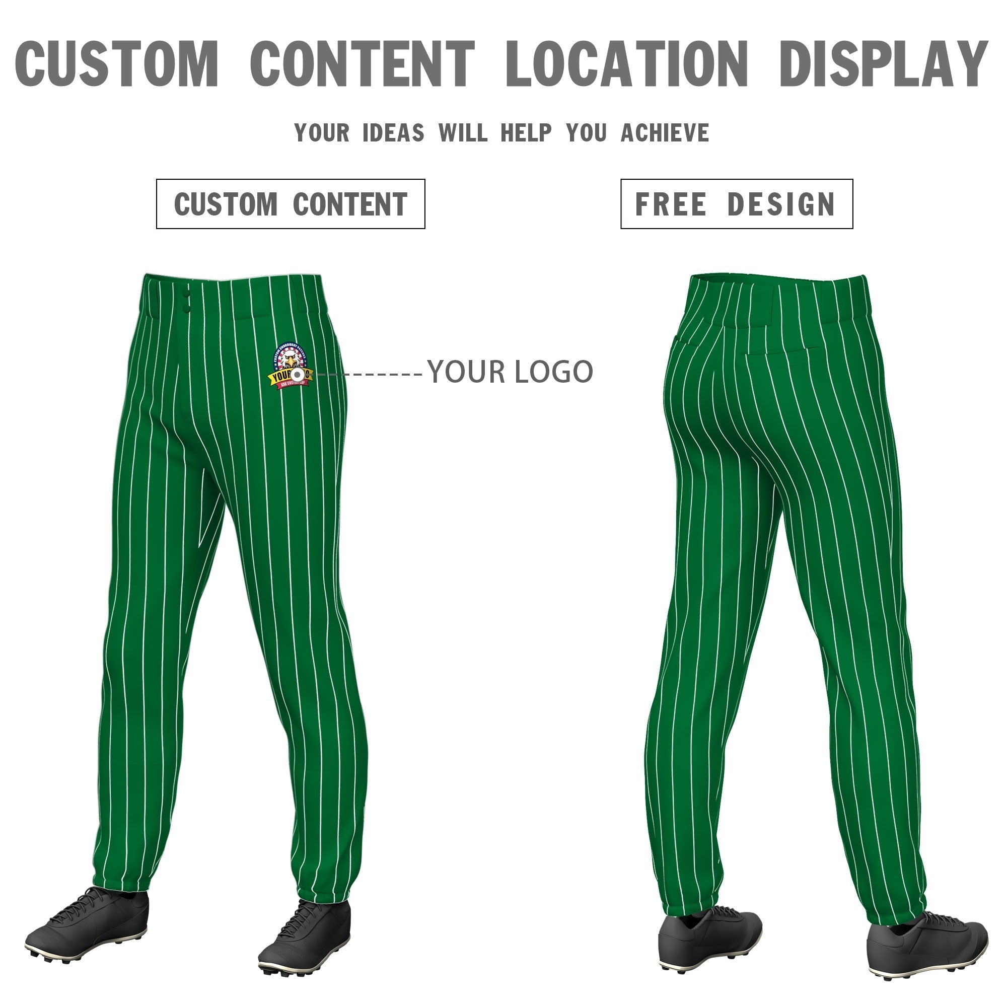 Custom Kelly Green White Pinstripe Fit Stretch Practice Pull Up Baseball Pants