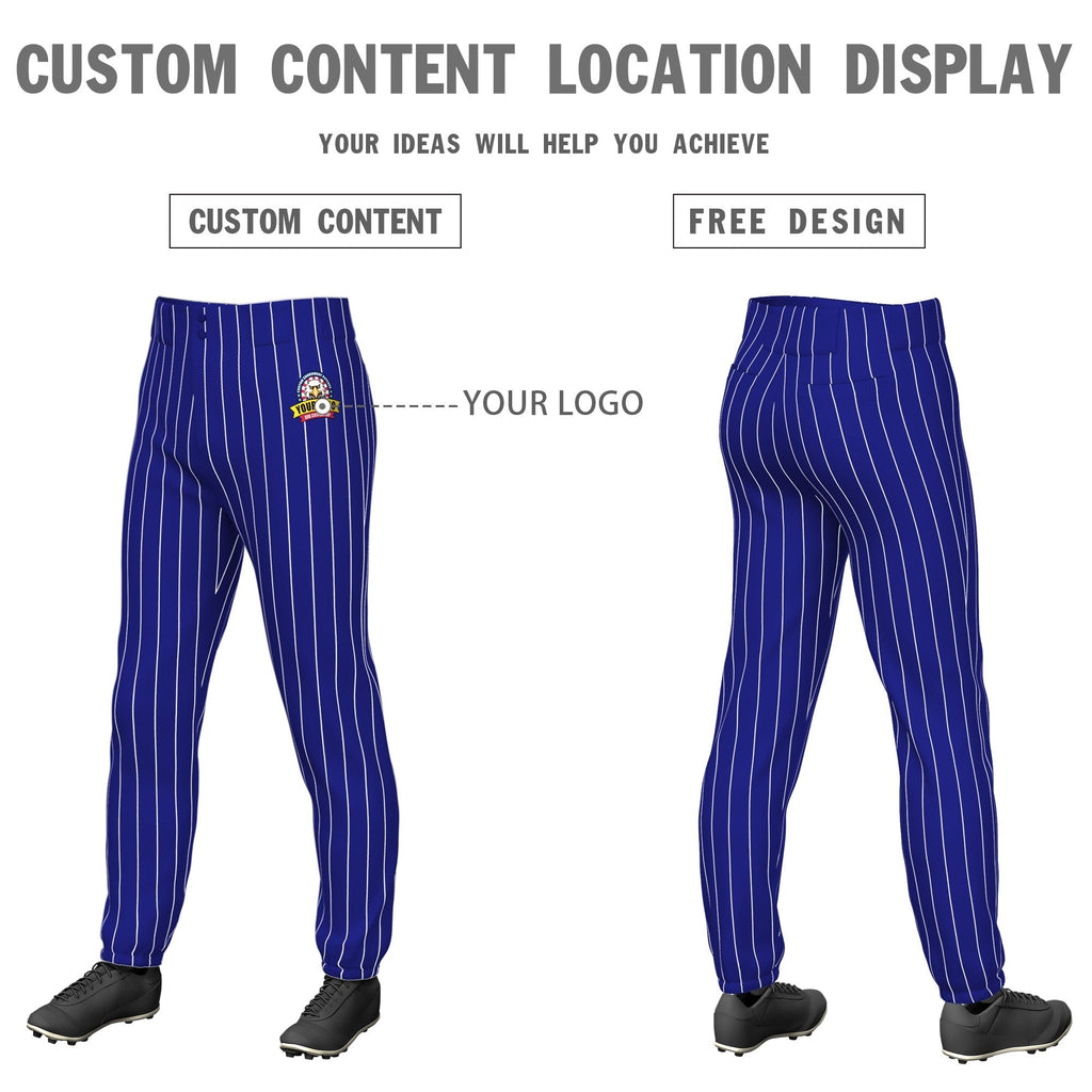 Custom Royal White Pinstripe Fit Stretch Practice Pull Up Baseball Pants