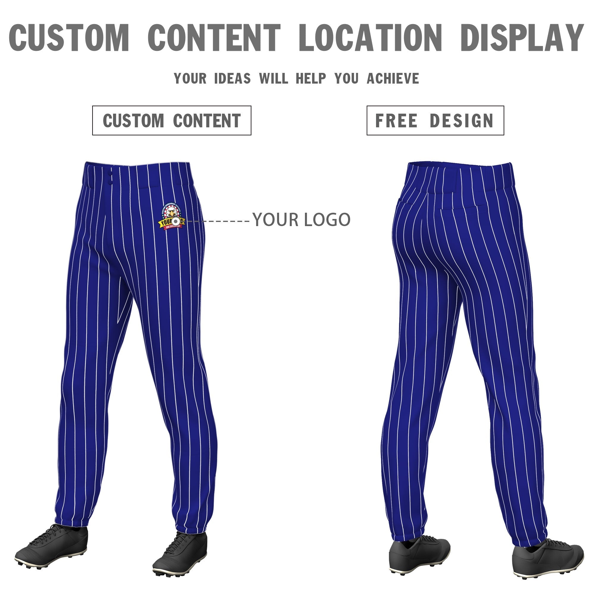 Custom Royal White Pinstripe Fit Stretch Practice Pull Up Baseball Pants