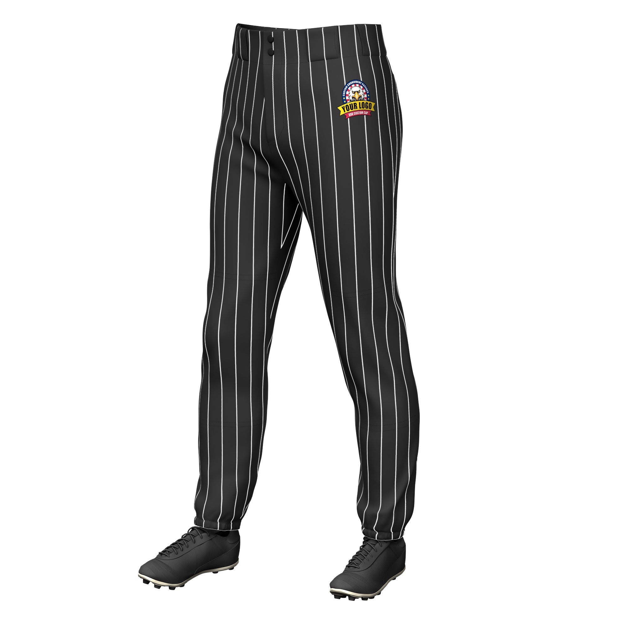 Custom Black White Pinstripe Fit Stretch Practice Pull Up Baseball Pants Main image