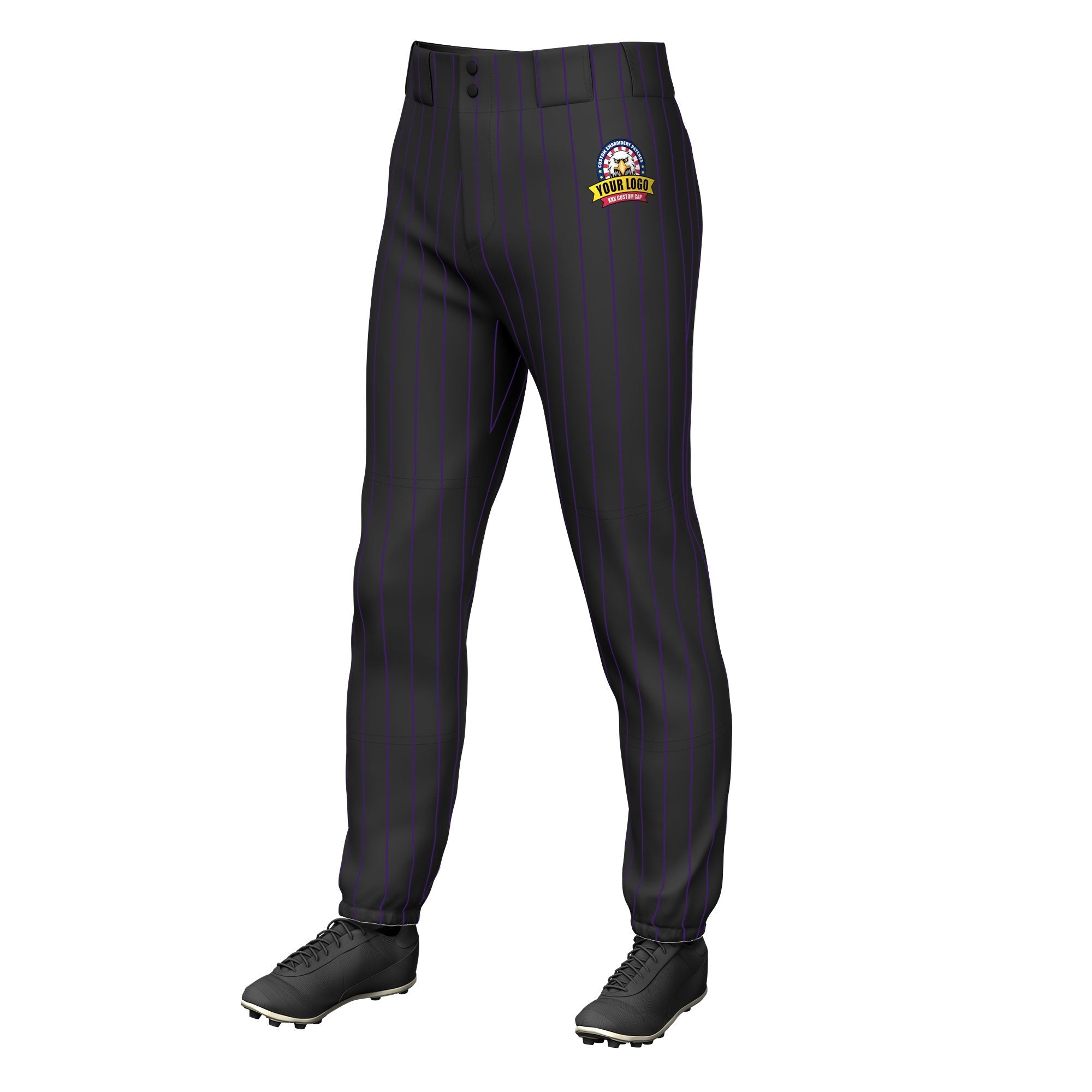 Custom Black Purple Pinstripe Fit Stretch Practice Pull Up Baseball Pants