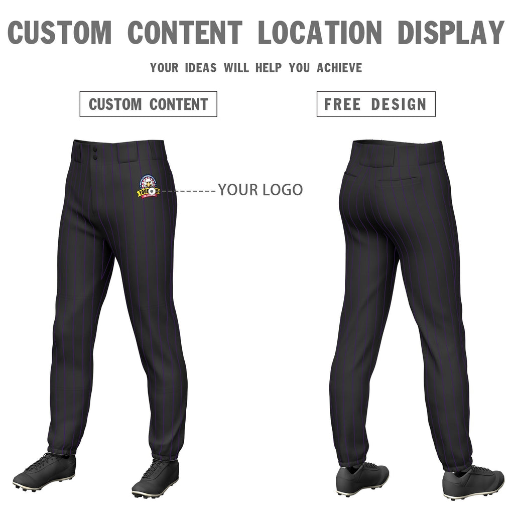 Custom Black Purple Pinstripe Fit Stretch Practice Pull Up Baseball Pants