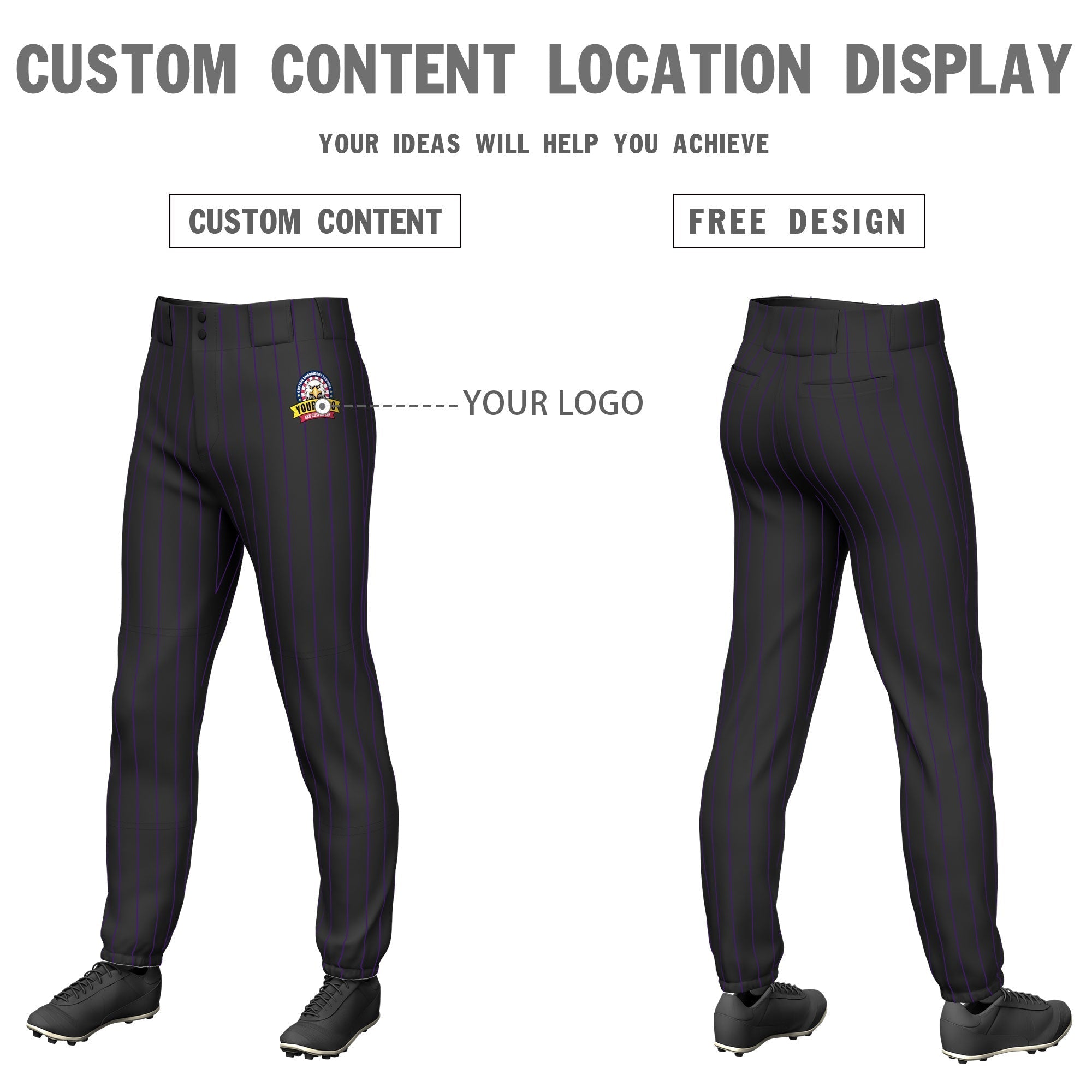 Custom Black Purple Pinstripe Fit Stretch Practice Pull Up Baseball Pants