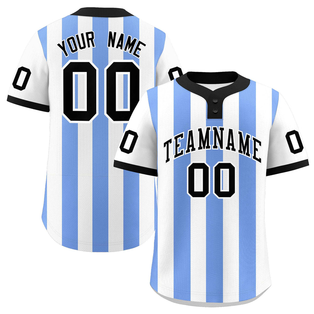 Custom White Light Blue Stripe Fashion Authentic Two-Button Softball Jersey