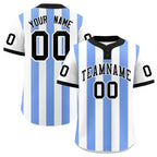 Custom White Light Blue Stripe Fashion Authentic Two-Button Softball Jersey