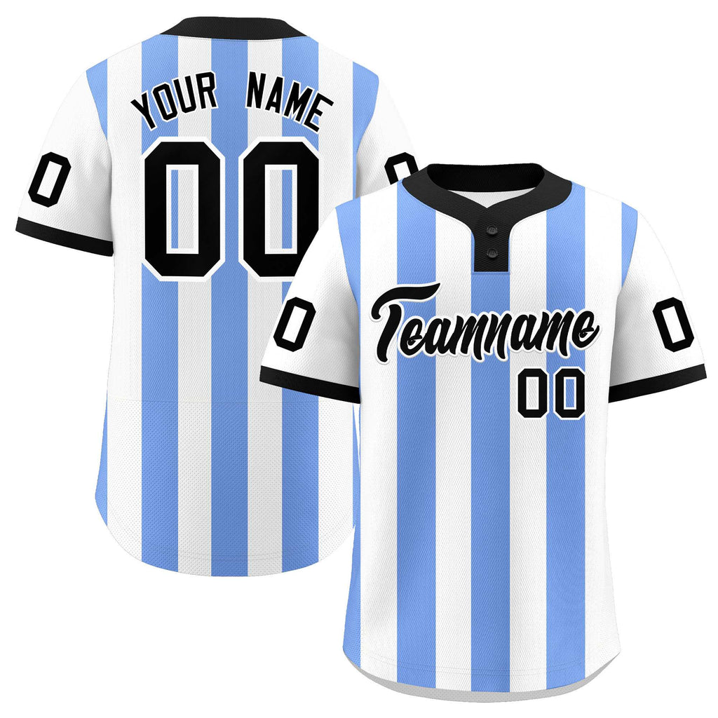 Custom White Light Blue Stripe Fashion Authentic Two-Button Softball Jersey