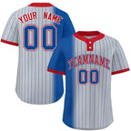 Custom Royal Gray-Red Gradient Stripe Fashion Authentic Two-Button Softball Jersey