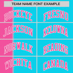 Custom Pink Sky Blue Gradient Stripe Fashion Authentic Two-Button Softball Jersey