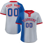 Custom Royal Gray-Red Gradient Stripe Fashion Authentic Two-Button Softball Jersey