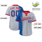 Custom Royal Gray-Red Gradient Stripe Fashion Authentic Two-Button Softball Jersey