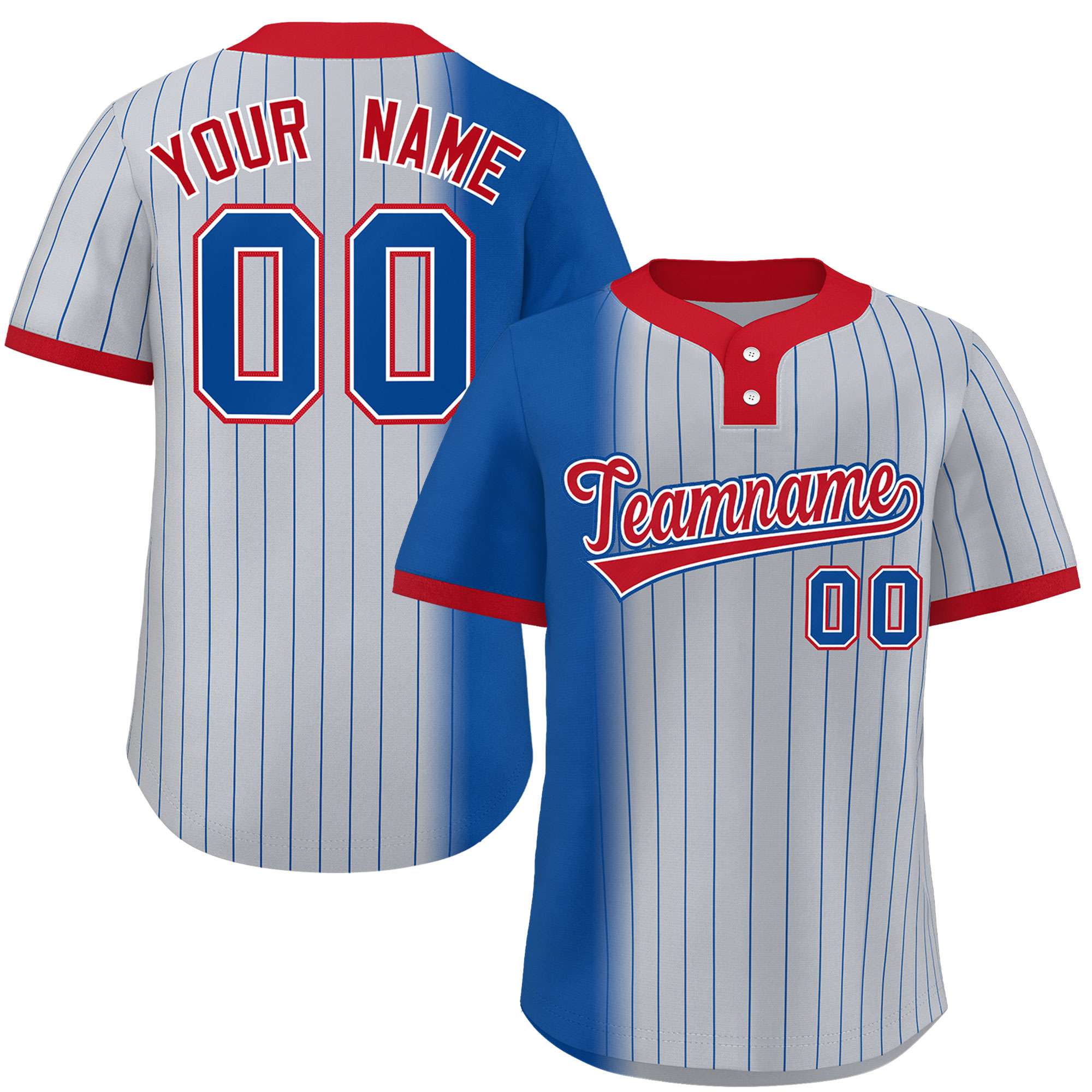 Custom Royal Gray-Red Gradient Stripe Fashion Authentic Two-Button Softball Jersey Main image
