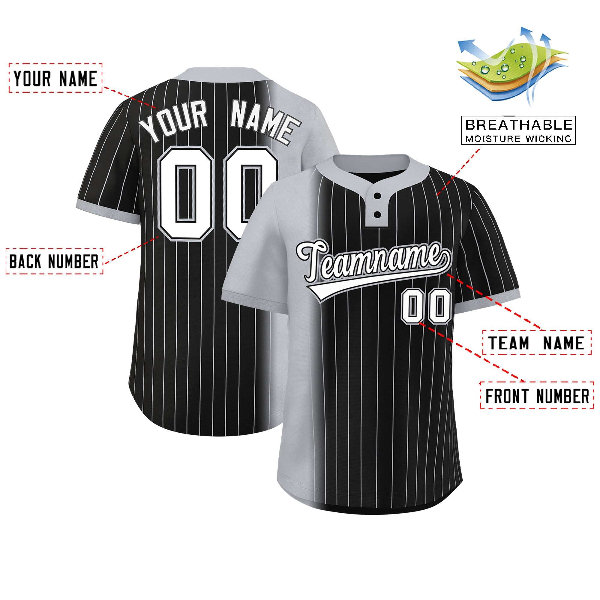 Custom Gray Black Gradient Stripe Fashion Authentic Two-Button Softball Jersey Secondary image
