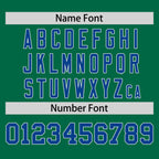 Custom Kelly Green Royal-White Stripe Fashion Raglan Sleeves Authentic Two-Button Softball Jersey