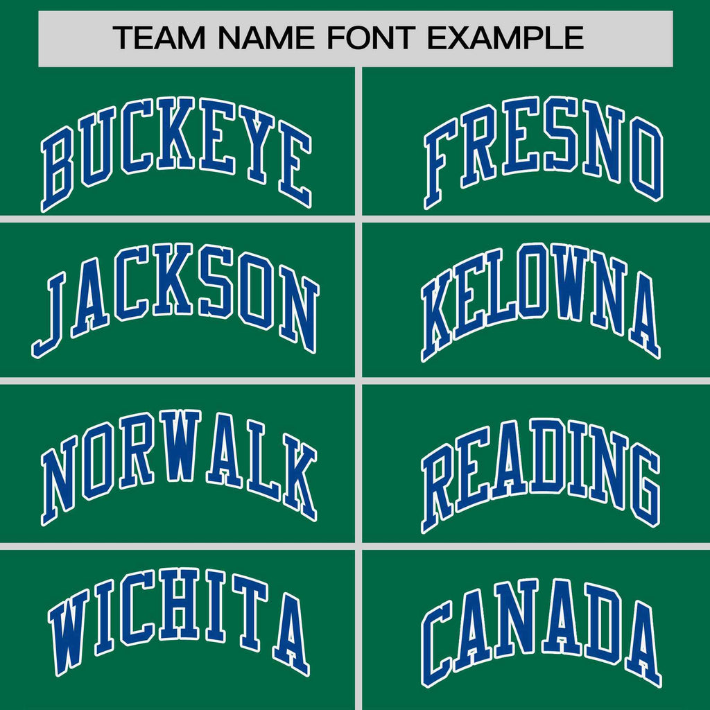 Custom Kelly Green Royal-White Stripe Fashion Raglan Sleeves Authentic Two-Button Softball Jersey