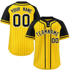 Custom Gold Black Stripe Fashion Raglan Sleeves Authentic Two-Button Softball Jersey