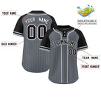 Custom Dark Gray Black-Gray Stripe Fashion Raglan Sleeves Authentic Two-Button Softball Jersey
