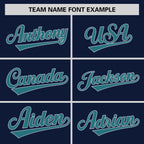 Custom Navy Aqua-Gray Stripe Fashion Raglan Sleeves Authentic Two-Button Softball Jersey