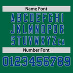 Custom Kelly Green Royal-White Stripe Fashion Raglan Sleeves Authentic Two-Button Softball Jersey