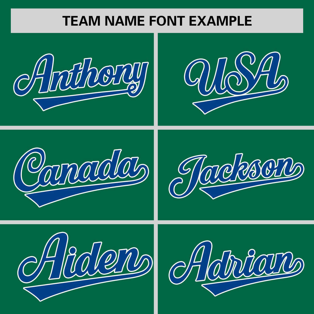 Custom Kelly Green Royal-White Stripe Fashion Raglan Sleeves Authentic Two-Button Softball Jersey