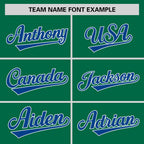Custom Kelly Green Royal-White Stripe Fashion Raglan Sleeves Authentic Two-Button Softball Jersey