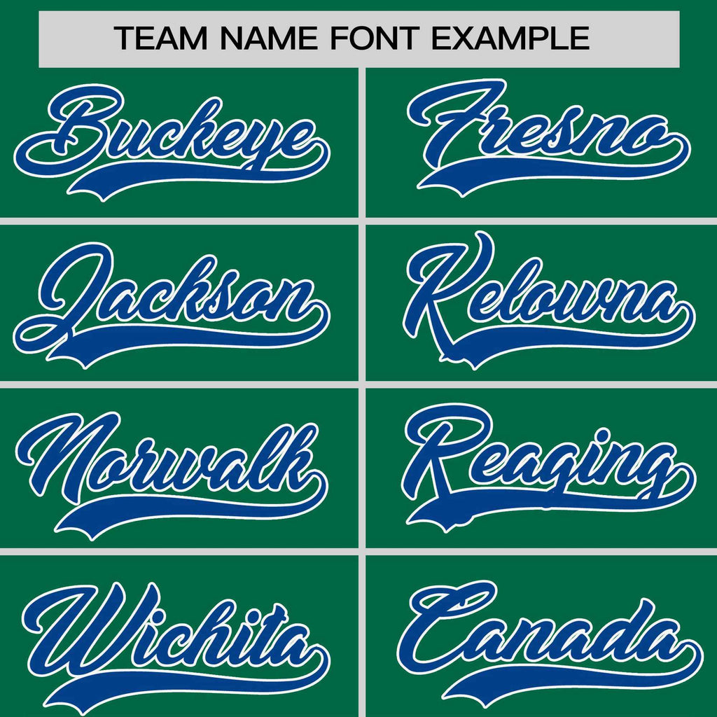 Custom Kelly Green Royal-White Stripe Fashion Raglan Sleeves Authentic Two-Button Softball Jersey