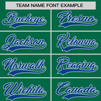 Custom Kelly Green Royal-White Stripe Fashion Raglan Sleeves Authentic Two-Button Softball Jersey