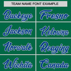 Custom Kelly Green Royal-White Stripe Fashion Raglan Sleeves Authentic Two-Button Softball Jersey