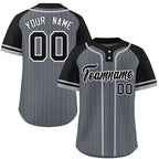 Custom Dark Gray Black-Gray Stripe Fashion Raglan Sleeves Authentic Two-Button Softball Jersey