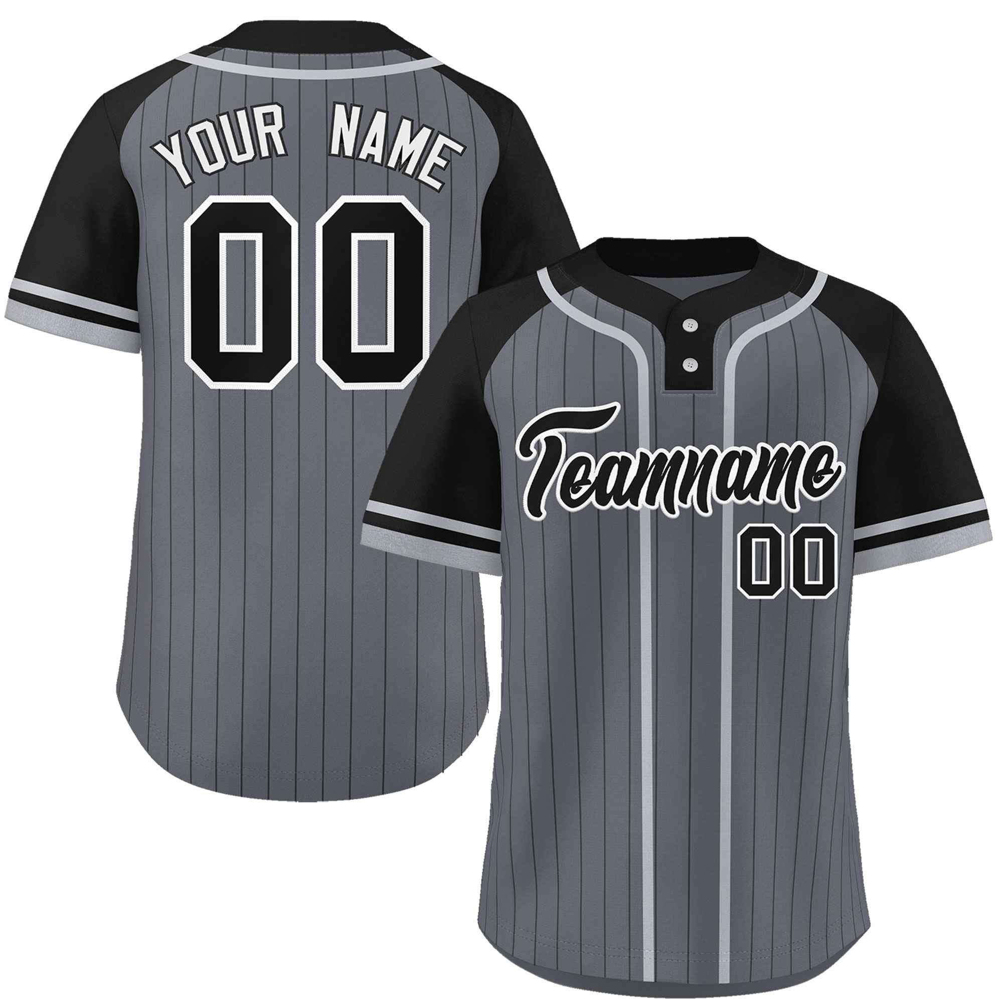 Custom Dark Gray Black-Gray Stripe Fashion Raglan Sleeves Authentic Two-Button Softball Jersey