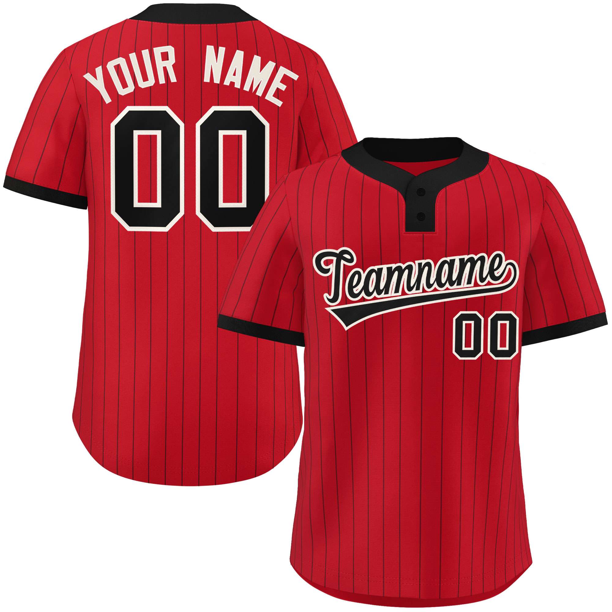 Custom Red Black Stripe Fashion Authentic Two-Button Softball Jersey Main image