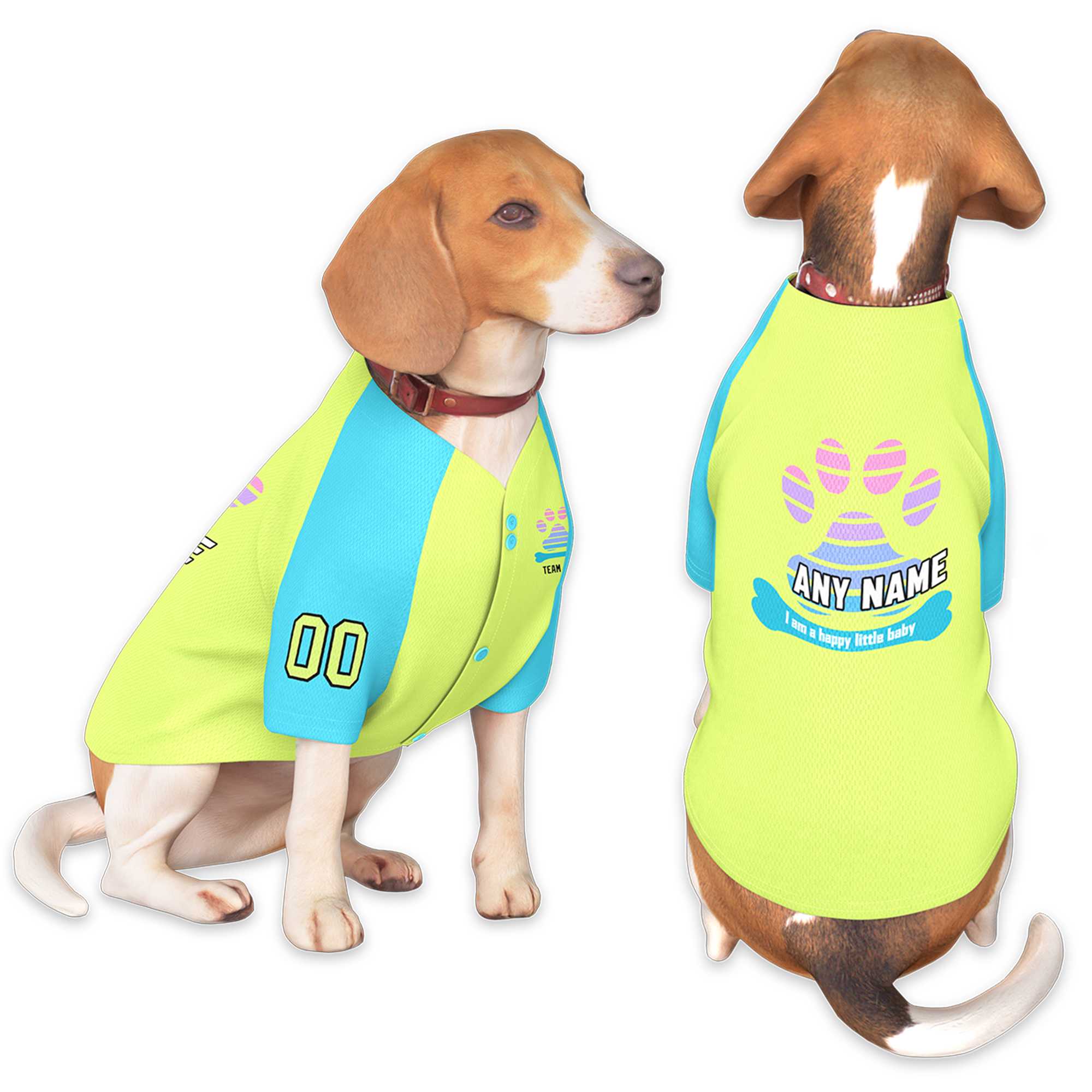 Custom Yellow Bright Cyan Raglan Sleeves Dog Jersey Main image