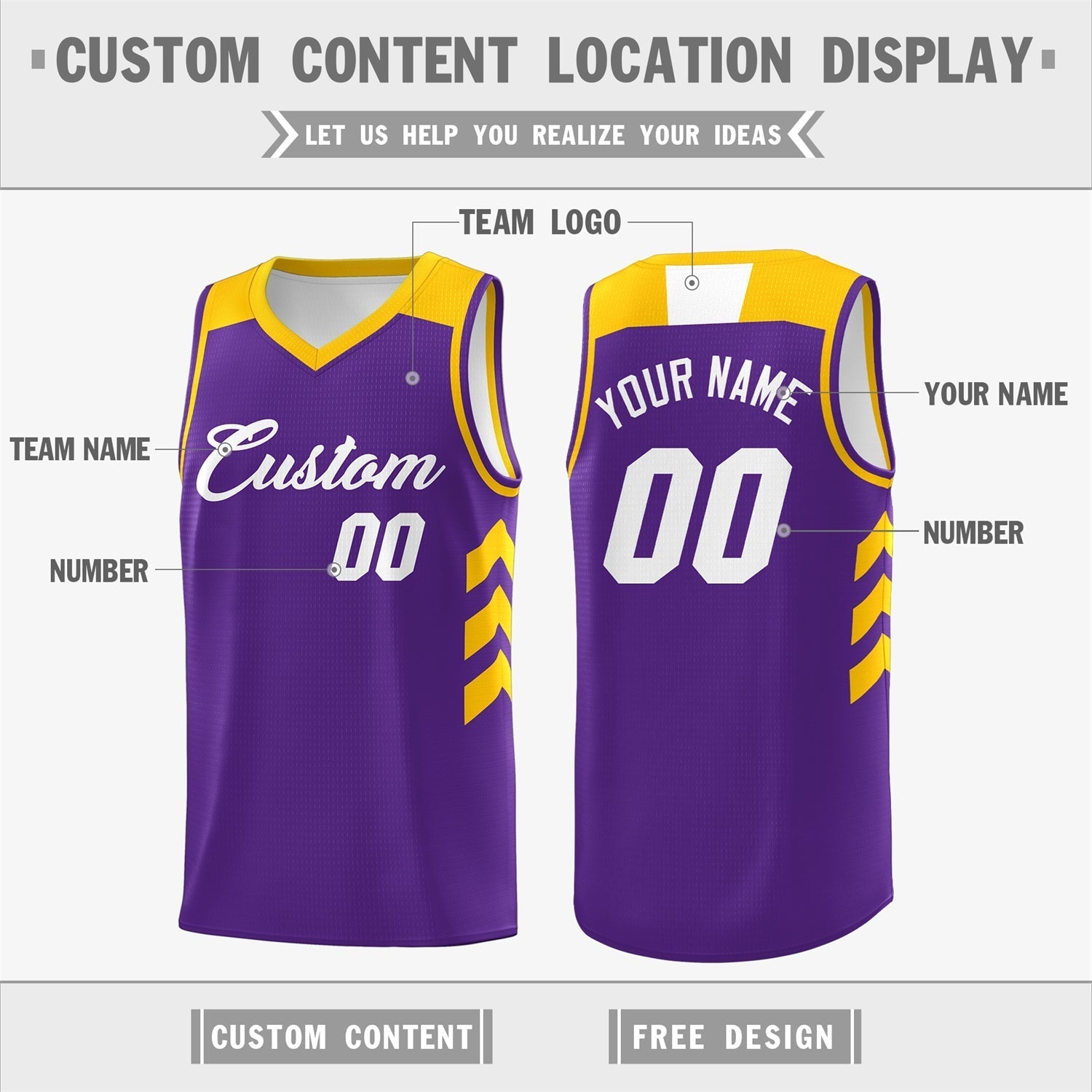 Custom Purple White-Yellow Classic Tops Mesh Sport Basketball Jersey Secondary image