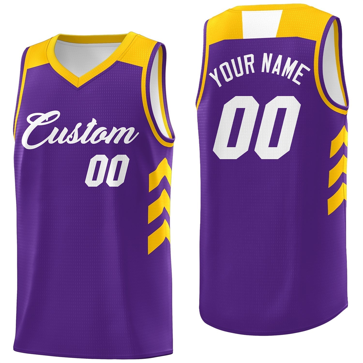 Custom Purple White-Yellow Classic Tops Mesh Sport Basketball Jersey Main image