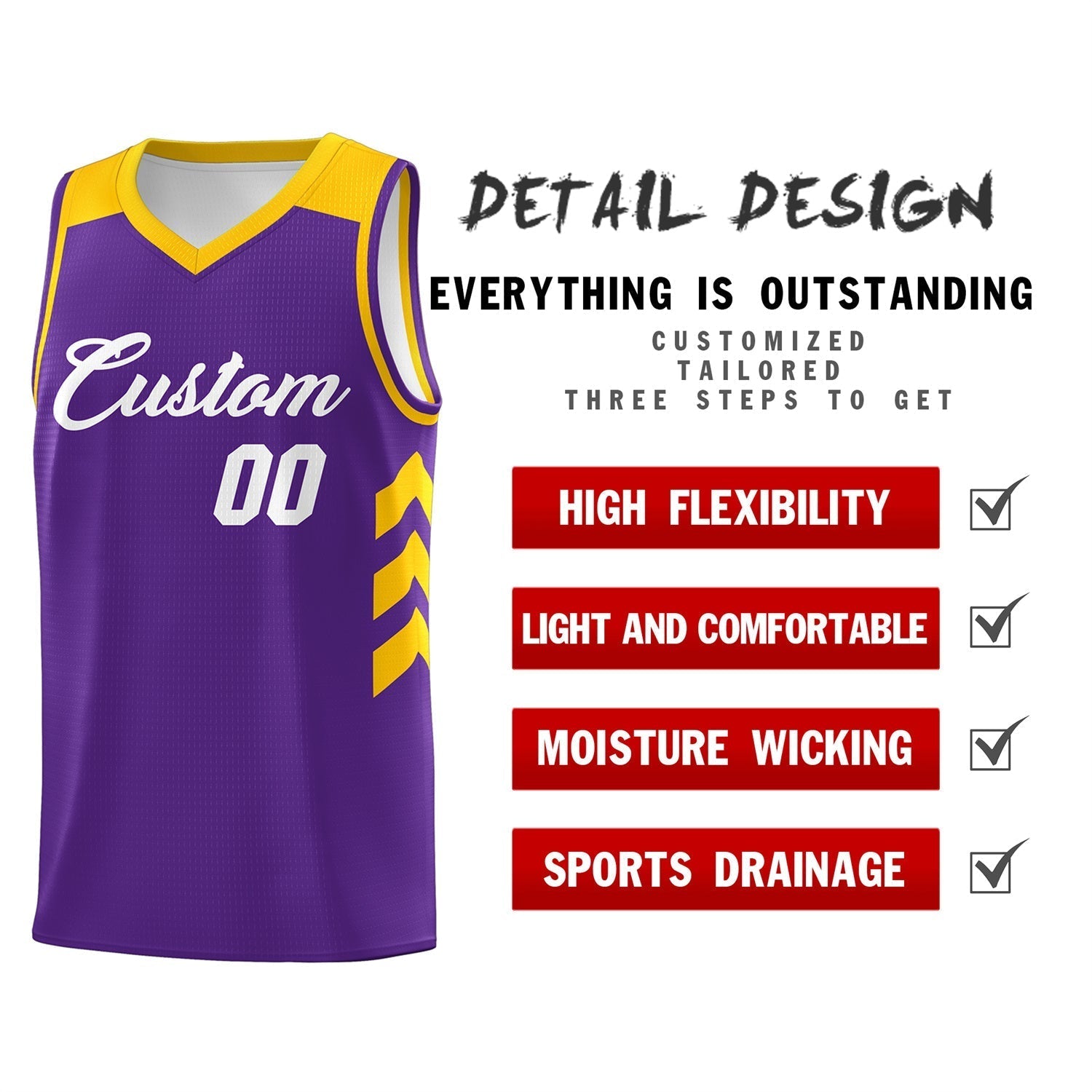 Custom Purple White-Yellow Classic Tops Mesh Sport Basketball Jersey