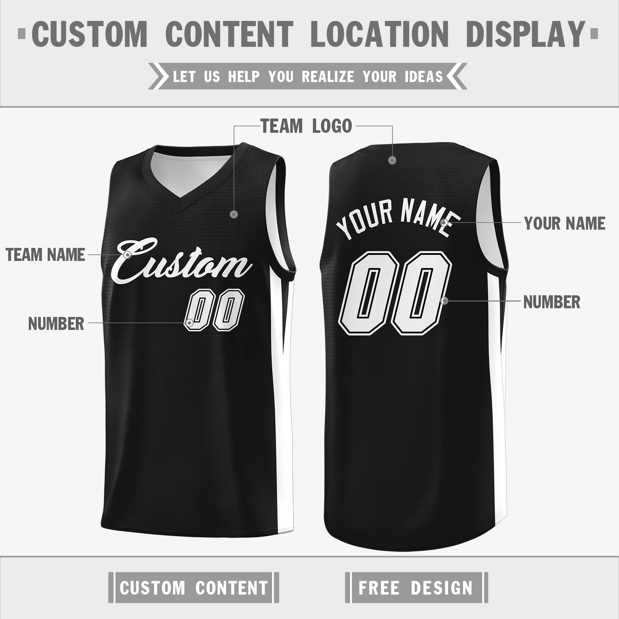 Custom Black White Classic Tops Basketball Jersey Secondary image