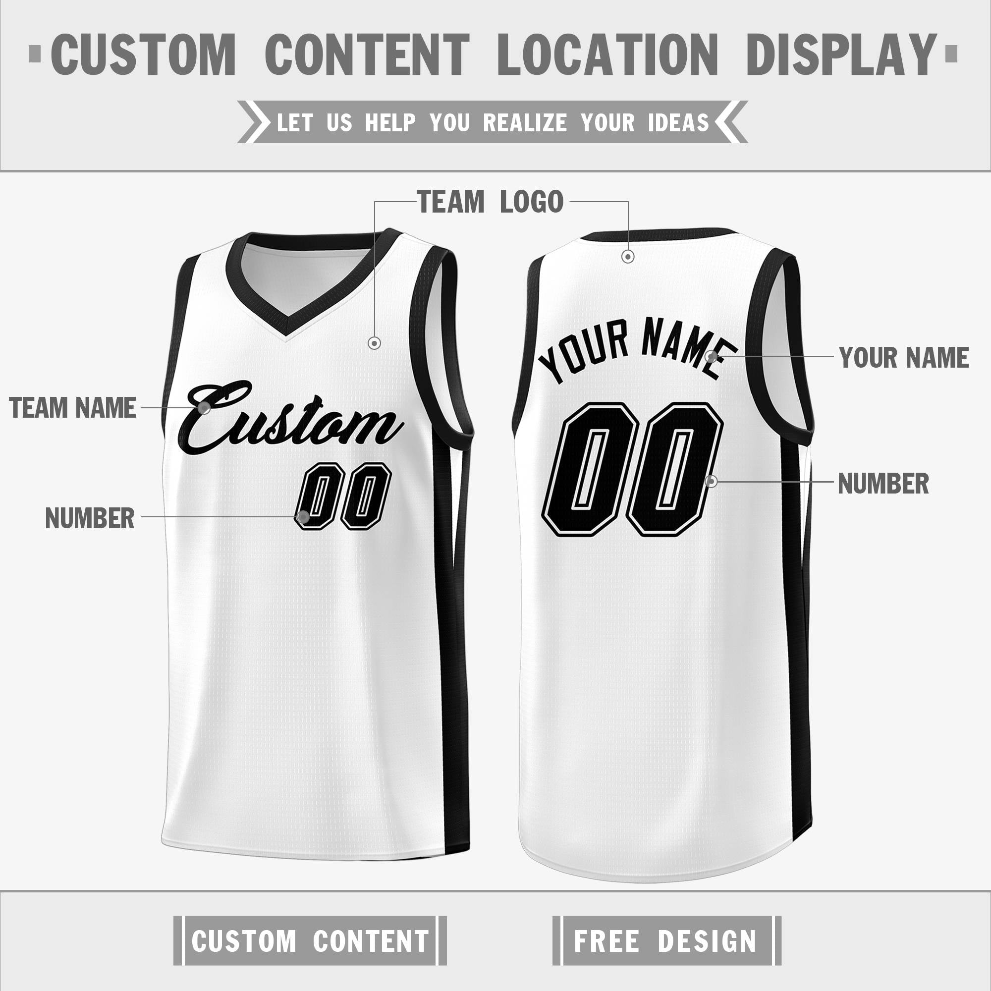 Custom White Black Classic Tops Basketball Jersey Secondary image