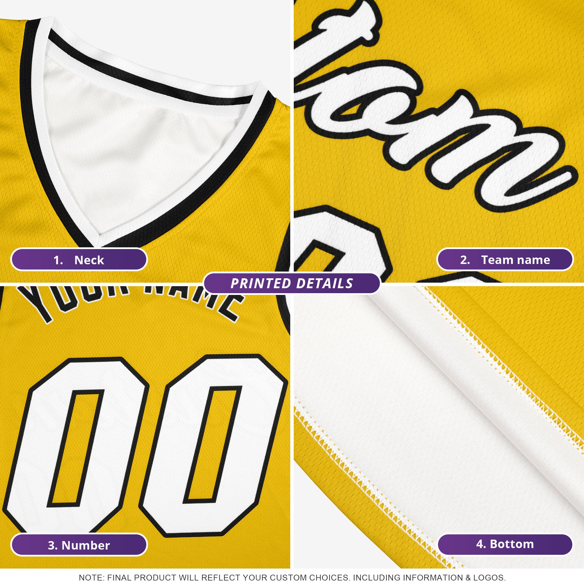 Custom Purple White-Yellow Classic Tops Mesh Sport Basketball Jersey