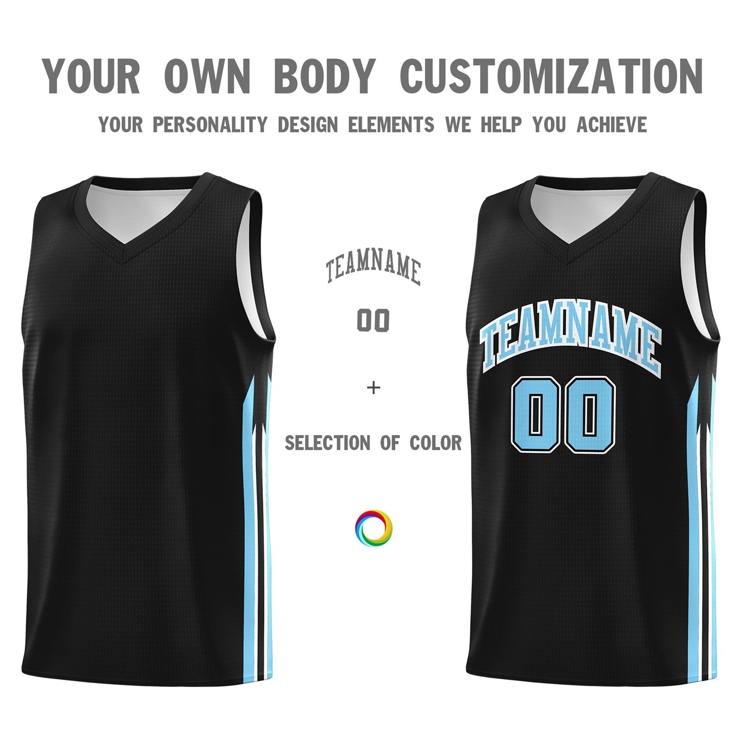 Custom Black Light Blue Classic Tops Athletic Casual Basketball Jersey