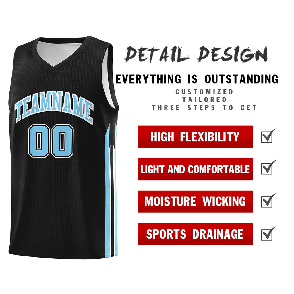 Custom Black Light Blue Classic Tops Athletic Casual Basketball Jersey