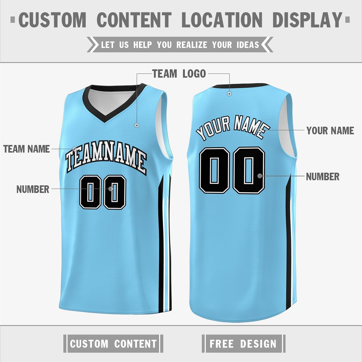 Custom Light Blue Classic Tops Athletic Casual Basketball Jersey Secondary image