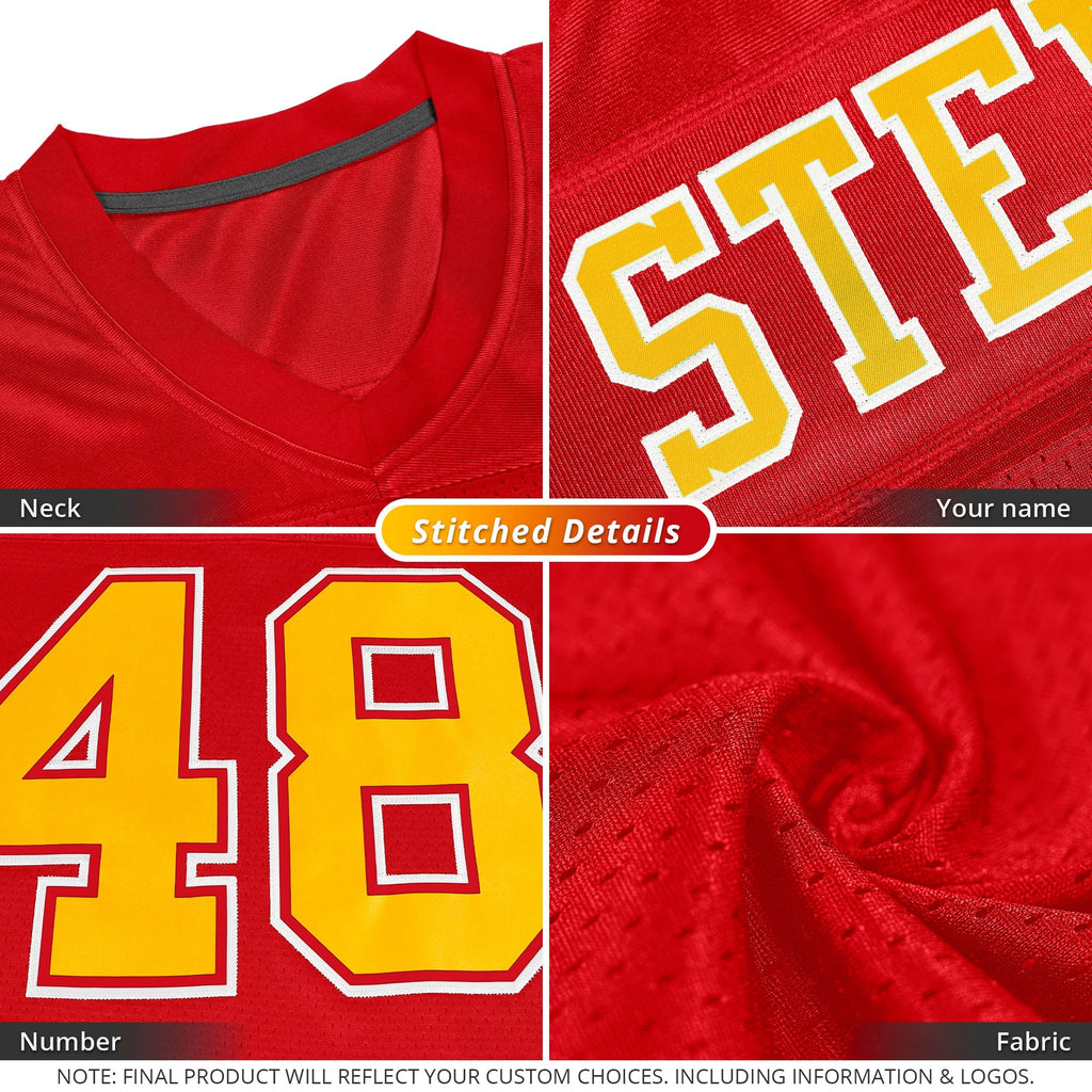 Custom Red White-Gold Classic Style Mesh Authentic Football Jersey
