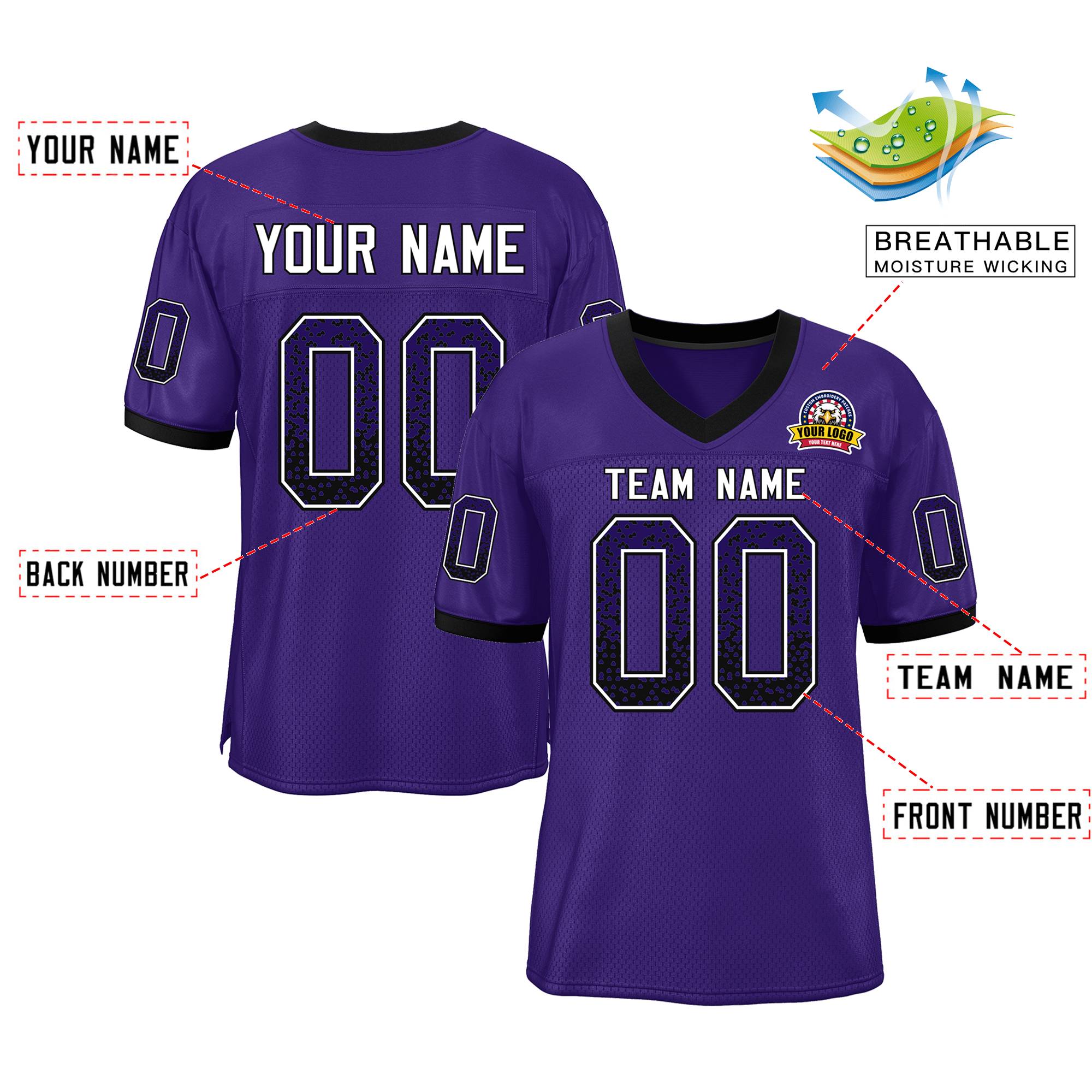 Custom Purple White-Black Drift Fashion Mesh Authentic Football Jersey Secondary image