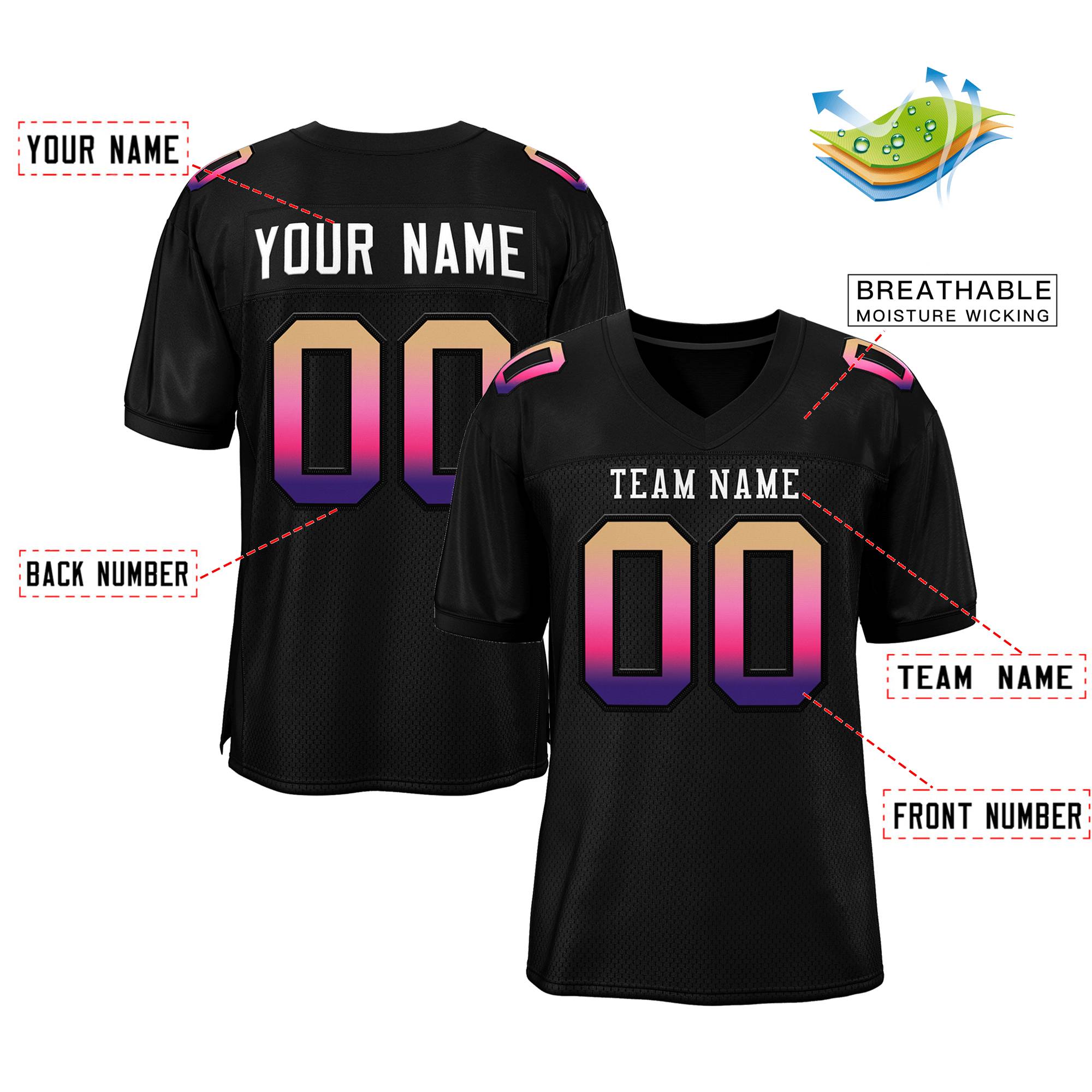 Custom Black White-Black Gradient Fashion Outdoor Authentic Football Jersey Secondary image